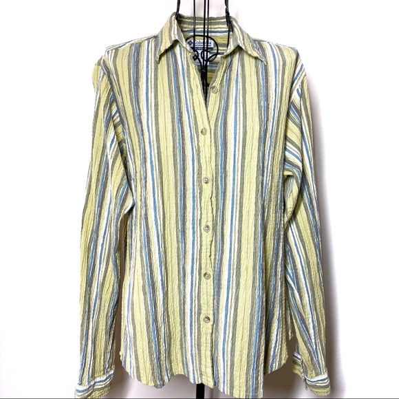 Columbia Tops - Columbia Sportswear Striped Long Sleeve Button Up Shirt Yellow Blue Womens Large